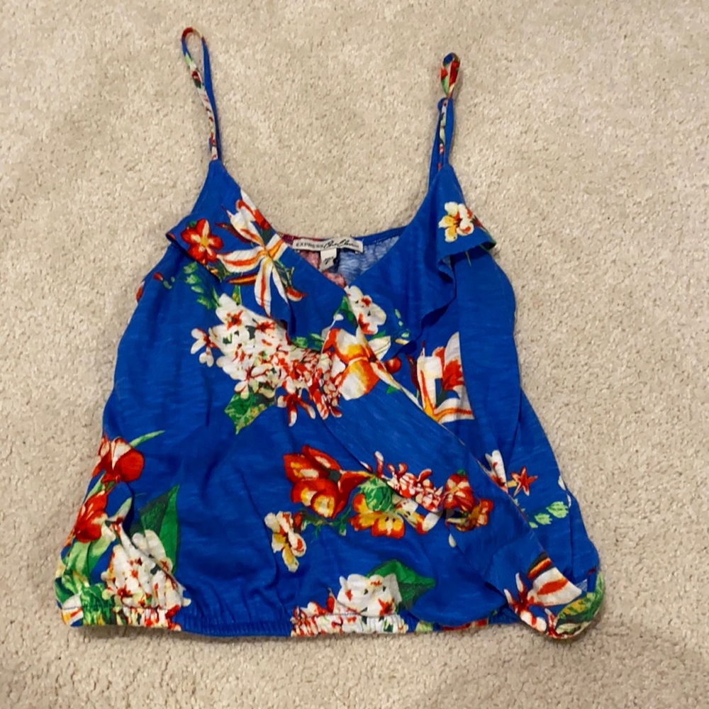 Express Floral Ruffle Elastic Hem Tank